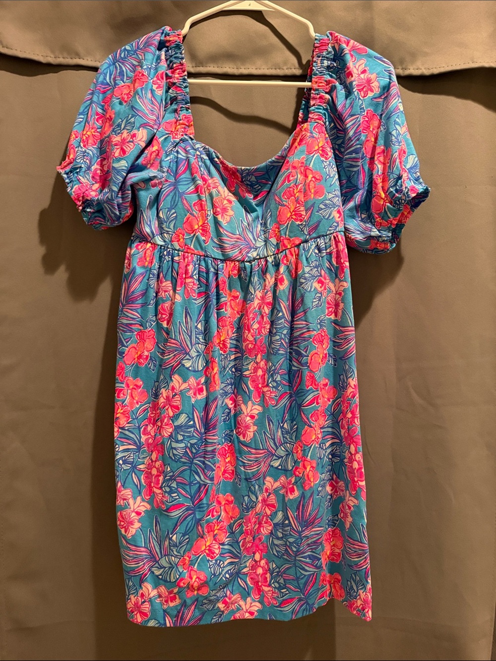 Lilly Pulitzer Blue Floral Puff-Sleeve Mini Dress